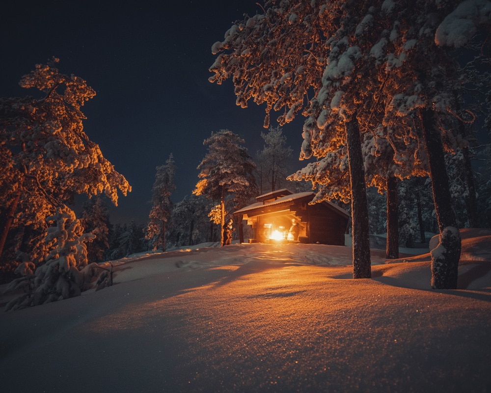 10.2.2022 fireplace at night Aavasaksa, Tornio Finland.