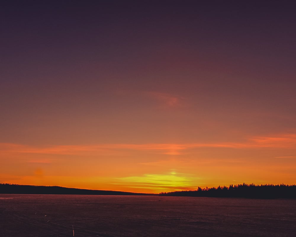 April 2019 sunset on a frozen lake.