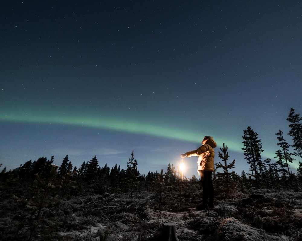 21.11.2021 northern lights and lantern Patokoski, Rovaniemi Finland