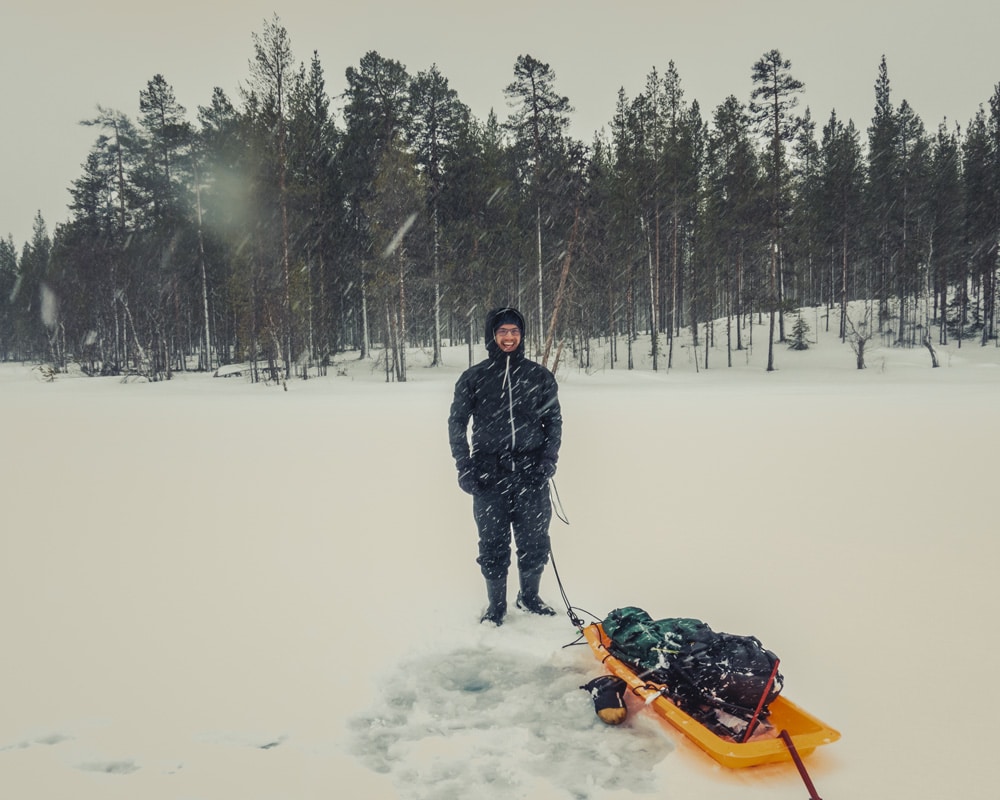 24.4.2021 Pulling a sledge and ice fishing.