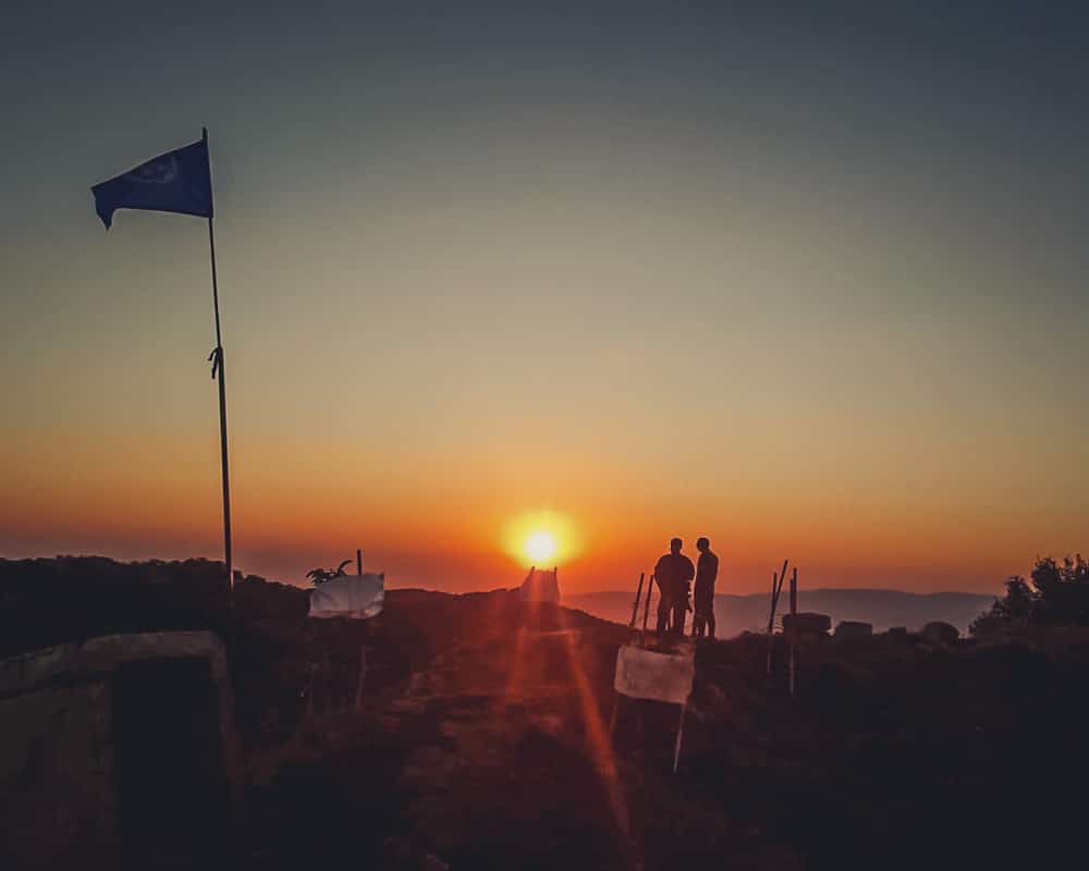 Sunset with United Nations flag.