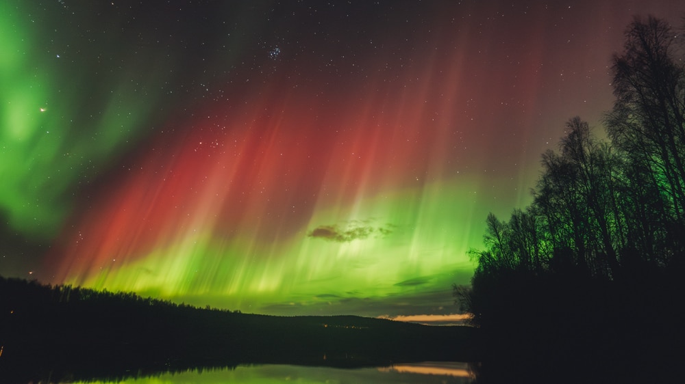 Red Northern Lights in Rovaniemi, Lapland