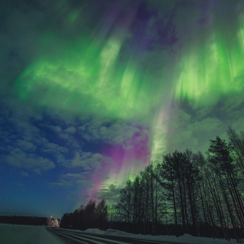 23.3.2023 Northern Lights by the roadside in Rovaniemi, Lapland.