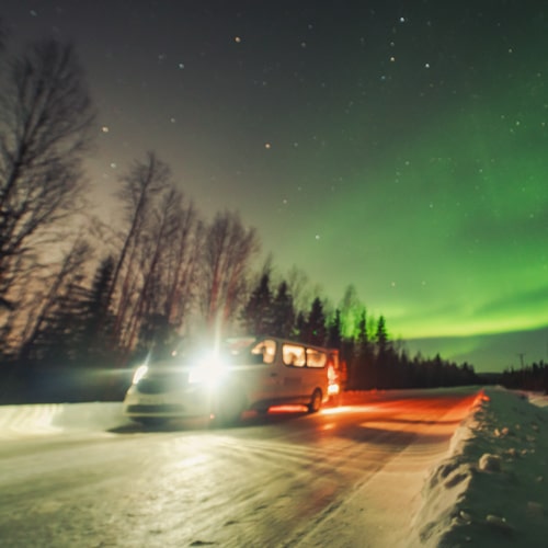 4.1.2020 Surprise by the road with northern lights, Rovaniemi Lapland.