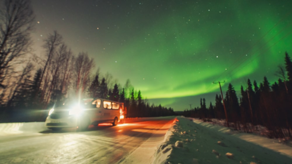 4.1.2020 Surprise by the road with northern lights, Rovaniemi Lapland.